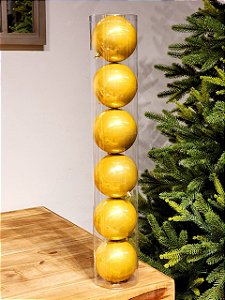 BOLA DECORADA OURO PEROLADA 10CM COM 6 UNIDADES