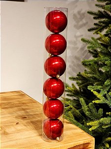 BOLA DECORADA VERMELHA PEROLADA 8CM COM 6 UNIDADES