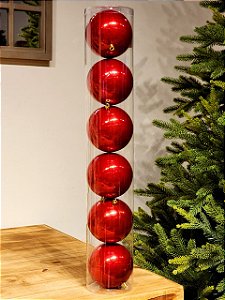 BOLA DECORADA VERMELHA PEROLADA 10CM COM 6 UNIDADES