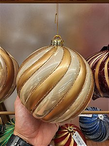 BOLA DECORADA OURO ESPIRAL COM PEROLA 15CM COM 1 UNIDADE - PRÉ VENDA 2025