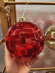 BOLA DECORADA DISCO TEXTURIZADA VERMELHA 15CM COM 1 UNIDADE - PRÉ VENDA 2025
