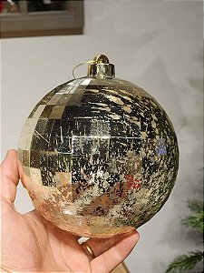 BOLA DECORADA DISCO TEXTURIZADA CHAMPANHE 15CM COM 1 UNIDADE