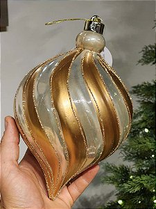 BOLA DECORADA OURO PINO ESPIRAL COM PEROLA 23CM COM 1 UNIDADE