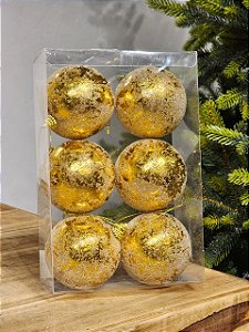 BOLA AÇUCARADA OURO 8CM COM 6 UNIDADES