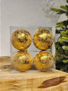 BOLA AÇUCARADA OURO 10CM COM 4 UNIDADES