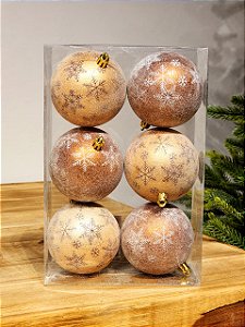 BOLA TRABALHADA MARROM E BEGE 8CM COM 6 UNIDADES