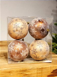 BOLA TRABALHADA MARROM E BEGE 10CM COM 4 UNIDADES