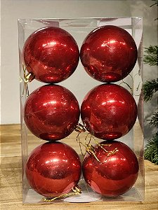 BOLA BRILHO VERMELHA 8CM COM 6 UNIDADES