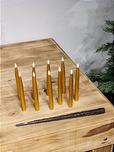 KIT VELA ELETRONICA FLUTUANTE COM VARINHA HARRY POTTER 15CM