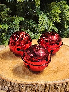 BOLA GUIZO EM METAL VERMELHO 8CM COM 3 UNIDADES