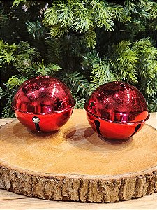 BOLA GUIZO EM METAL VERMELHO 10CM COM 2 UNIDADES