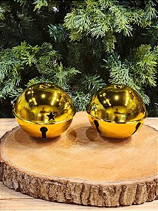 BOLA GUIZO EM METAL DOURADA 10CM COM 2 UNIDADES