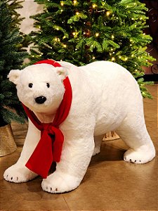 URSO POLAR GIGANTE COM CACHECOL VERMELHO 85CM