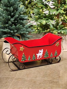 TRENO DECORATIVO EM METAL VERMELHO GRANDE 61CM