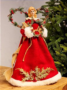ANJO VERMELHO EM PORCELANA COM GUIRLANDA 41CM