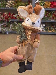 RENA MENINO MARROM COM ÁRVORE 33CM - LER ANÚNCIO