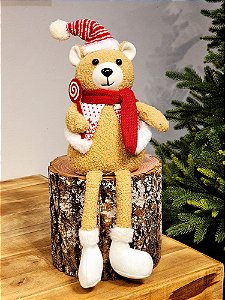 URSO VERMELHO E BRANCO LOLLIPOP SENTADO 57CM