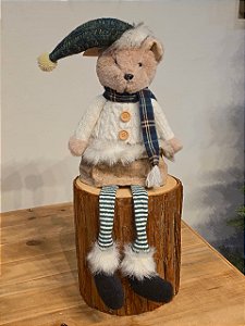 URSO MENINA SENTADA COM CASACO TRICOT COM CACHECOL 60CM