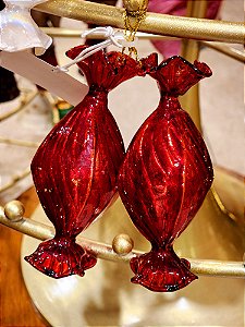 CONJUNTO DE PENDENTE ORNAMENTO DE VIDRO DOÇE CRYSTAL VERMELHO COM 2 UNIDADES 12,5CM- PRÉ VENDA 2025