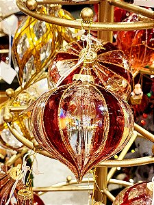 CONJUNTO DE PENDENTE ORNAMENTO DE VIDRO BOLA VERMELHA E TRANSPARENTE COM 2 UNIDADES 10CM - PRÉ VENDA 2025