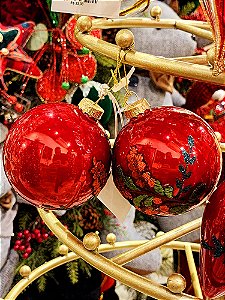 CONJUNTO DE PENDENTE ORNAMENTO DE VIDRO BOLA VERMELHA COM 2 UNIDADES 8CM - PRÉ VENDA 2025