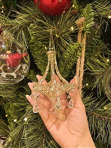 CONJUNTO DE PENDENTE ORNAMENTO DE VIDRO LUSTRE TRANSPARENTE E DOURADO COM 2 UNIDADES 18CM - PRÉ VENDA 2025