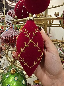 CONJUNTO DE PENDENTE ORNAMENTO DE VIDRO VERMELHO E DOURADO COM 2 UNIDADES 12CM - PRÉ VENDA 2025