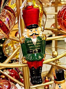 CONJUNTO PENDENTE ORNAMENTO DE VIDRO SOLDADO VERDE E VERMELHO COM 2 UNIDADES 15CM - PRÉ VENDA 2025