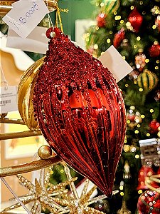 CONJUNTO PENDENTE ORNAMENTO DE VIDRO VERMELHO COM 2 UNIDADES 16CM - PRÉ VENDA 2025