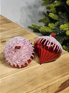 CONJUNTO PENDENTE ORNAMENTO DE VIDRO VERMELHO COM 2 UNIDADES 10CM