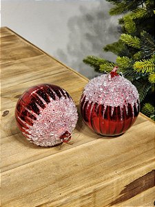 CONJUNTO PENDENTE ORNAMENTO DE VIDRO BOLA VERMELHA COM 2 UNIDADES 10CM