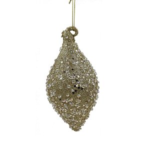 CONJUNTO PENDENTE ORNAMENTO DE VIDRO DOURADO COM 2 UNIDADES 14CM - PRÉ VENDA 2025