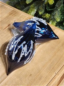 CONJUNTO PENDENTE ORNAMENTO DE VIDRO AZUL COM 2 UNIDADES 14CM