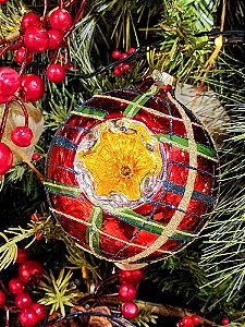 CONJUNTO PENDENTE ORNAMENTO DE VIDRO BOLA XADREZ COM 2 UNIDADES 10CM - PRÉ VENDA 2025