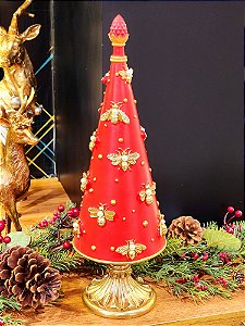 ÁRVORE DECORATIVA LUXURY EM RESINA VERMELHA COM DOURADO 40,8CM - PRÉ VENDA 2025
