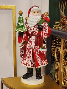 PAPAI NOEL DE LUXO NOITE DE NATAL VERMELHO E BRANCO 43CM - PRÉ VENDA 2025