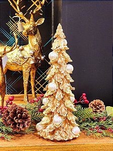 ÁRVORE EM RESINA DECORATIVA DOURADA COM PEROLA 33,5CM - PRÉ VENDA 2025