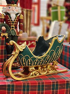 TRENO DECORATIVO EM RESINA VERDE COM DOURADO 33,5CM - PRÉ VENDA 2025