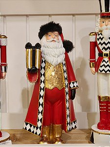 PAPAI NOEL EM RESINA LUXO VERMELHO E PRETO 30CM - PRÉ VENDA 2025