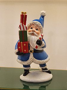 PAPAI NOEL EM RESINA AZUL COM PRESENTES 16CM - PRÉ VENDA 2025