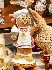 MENINO GINGERBREAD COZINHEIRO EM RESINA 19,5CM - PRÉ VENDA 2025