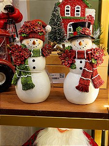 DUPLA DE BONECO DE NEVE RESINA COM CACHECOL 20CM - PRÉ VENDA 2025