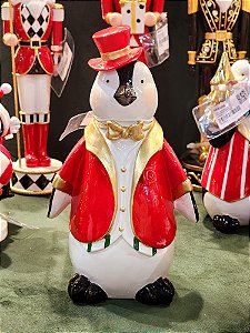 PINGUIM VERMELHO E BRANCO EM RESINA PREMIUM 26,5CM - PRÉ VENDA 2025