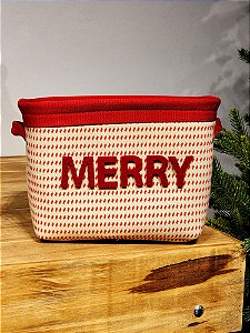 CESTO DECORADO MERRY COM ALÇA 25CM