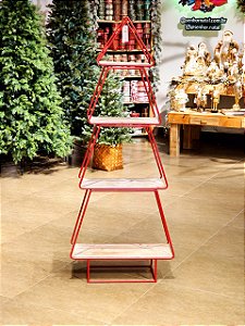 PRATELEIRA DECORATIVA VERMELHA COM MADEIRA ÁRVORE 153CM