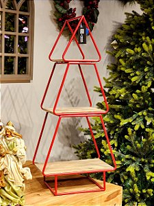 PRATELEIRA DECORATIVA VERMELHA COM MADEIRA ÁRVORE 92CM