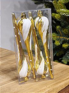 PENDENTE ORNAMENTO DOURADO E BRANCO 16CM COM 4 UNIDADES