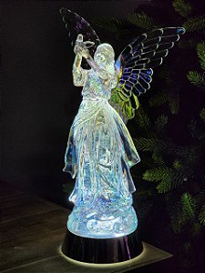 ANJO COM POMBA ACRÍLICO NACARADO COM LUZ E MOVIMENTO 34,3CM