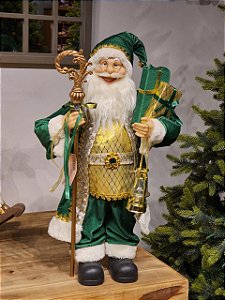 PAPAI NOEL VERDE VELUDO COM DOURADO 60CM