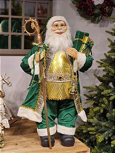 PAPAI NOEL VERDE VELUDO COM DOURADO 80CM